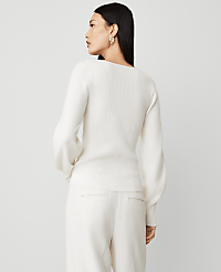 Puff-Sleeve V-Neck Sweater carousel Product Image 2