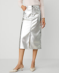 Metallic Faux-Leather Column Midi Skirt carousel Product Image 2