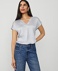 Shine Woven Pleat-Front Top carousel Product Image 1