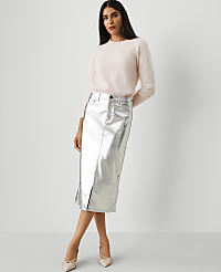 Metallic Faux-Leather Column Midi Skirt carousel Product Image 1