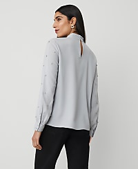 Petite Embellished-Sleeve Mock-Neck Top carousel Product Image 2