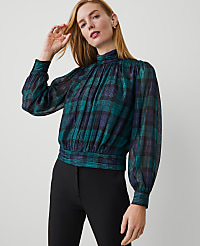 Tartan Shirred Mock Neck Popover carousel Product Image 1