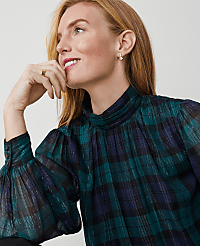 Tartan Shirred Mock Neck Popover carousel Product Image 3