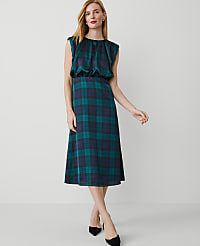 Tartan Cap Sleeve Midi Dress carousel Product Image 1