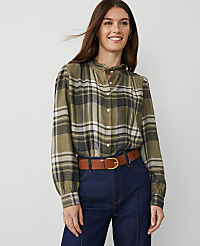 Weekend Collection Plaid Ruffle Neck Flannel Shirt carousel Product Image 1