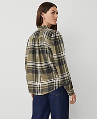 Weekend Collection Plaid Ruffle Neck Flannel Shirt carousel Product Image 2
