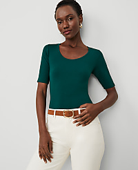 Scoop Neck Elbow Sleeve Tee carousel Product Image 1