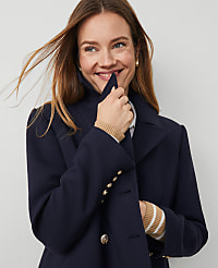 Petite Twill Double-Breasted Peacoat carousel Product Image 4