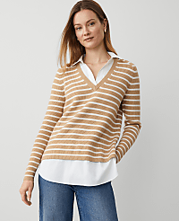 Striped Layered Mixed-Media Sweater carousel Product Image 1