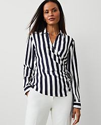 Striped Collared Wrap Blouse carousel Product Image 2