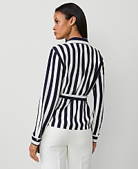 Striped Collared Wrap Blouse carousel Product Image 3