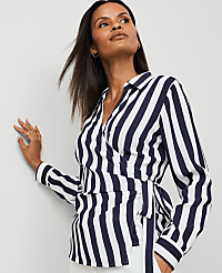 Striped Collared Wrap Blouse carousel Product Image 4