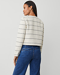 Petite Striped Tweed Crew Neck Jacket carousel Product Image 3