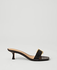 Chunky Buckle Embossed Kitten Heel Sandals carousel Product Image 1