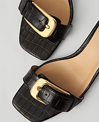 Chunky Buckle Embossed Kitten Heel Sandals carousel Product Image 2