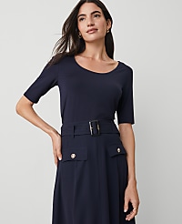 Scoop Neck Elbow Sleeve Tee carousel Product Image 1