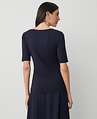 Scoop Neck Elbow Sleeve Tee carousel Product Image 2