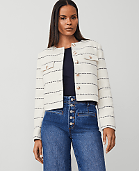 Petite Striped Tweed Crew Neck Jacket carousel Product Image 2