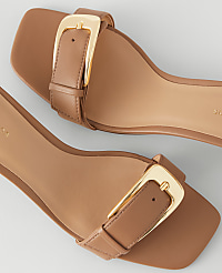 Chunky Buckle Leather Kitten Heel Sandals carousel Product Image 2