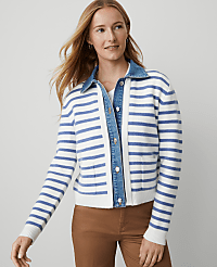 Petite Weekend Collection Striped Denim Sweater Jacket carousel Product Image 1