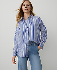 Petite Weekend Collection Striped Oversized Shirt carousel Product Image 1