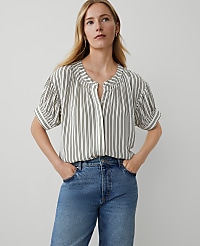 Striped Puff-Sleeve Blouse carousel Product Image 1