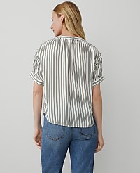 Striped Puff-Sleeve Blouse carousel Product Image 2