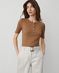 Weekend Collection Ribbed Henley Top carousel Product Image 1