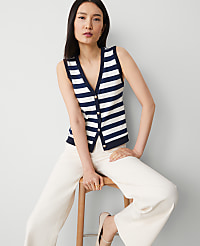 Petite Striped V-Neck Vest carousel Product Image 3