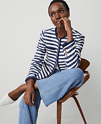 Striped Boucl&eacute; Tweed Fitted Jacket carousel Product Image 3