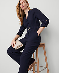 Petite Belted V-Neck Jumpsuit carousel Product Image 4