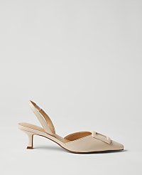 Buckle Pointy Toe Leather Slingback Pumps carousel Product Image 1