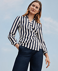 Striped Collared Wrap Blouse carousel Product Image 1