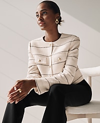 Petite Striped Tweed Crew Neck Jacket carousel Product Image 1