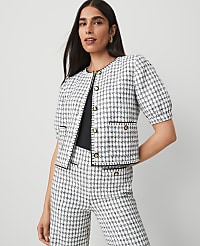 Petite Gingham Tweed Puff Sleeve Jacket carousel Product Image 2