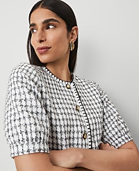 Petite Gingham Tweed Puff Sleeve Jacket carousel Product Image 4