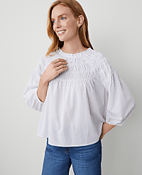 Petite Striped Smocked Shoulder Top carousel Product Image 1