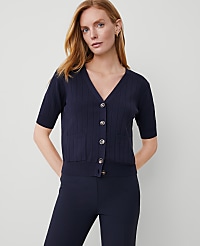 Ribbed Short-Sleeve Pocket Cardigan carousel Product Image 1