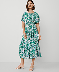 Floral Split Neck Midi Dress carousel Product Image 1