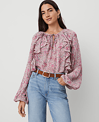 Floral Tie-Neck Ruffle Popover carousel Product Image 2