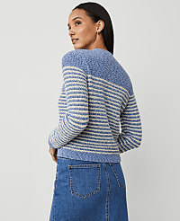 Petite Denim Striped Sweater Jacket carousel Product Image 3
