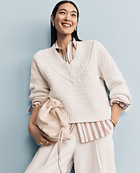 Petite Geo Stitch V-Neck Sweater carousel Product Image 1