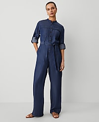 Weekend Collection Chambray Stand Collar Jumpsuit carousel Product Image 2