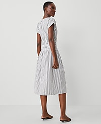 Petite Striped Smocked-Waist Midi Flare Dress carousel Product Image 2