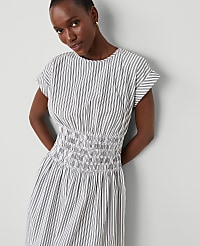 Petite Striped Smocked-Waist Midi Flare Dress carousel Product Image 3