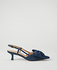 Denim Bow Slingback Kitten Heel Pumps carousel Product Image 1