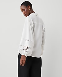 Embroidered Linen Blend Puff Sleeve Blouse carousel Product Image 2
