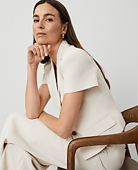 The Short Sleeve Blazer in Fluid Crepe carousel Product Image 3