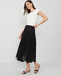 Petite Eyelet Yoke Midi Skirt carousel Product Image 2