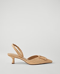 Straw Pointy Toe Buckle Slingback Pumps carousel Product Image 1